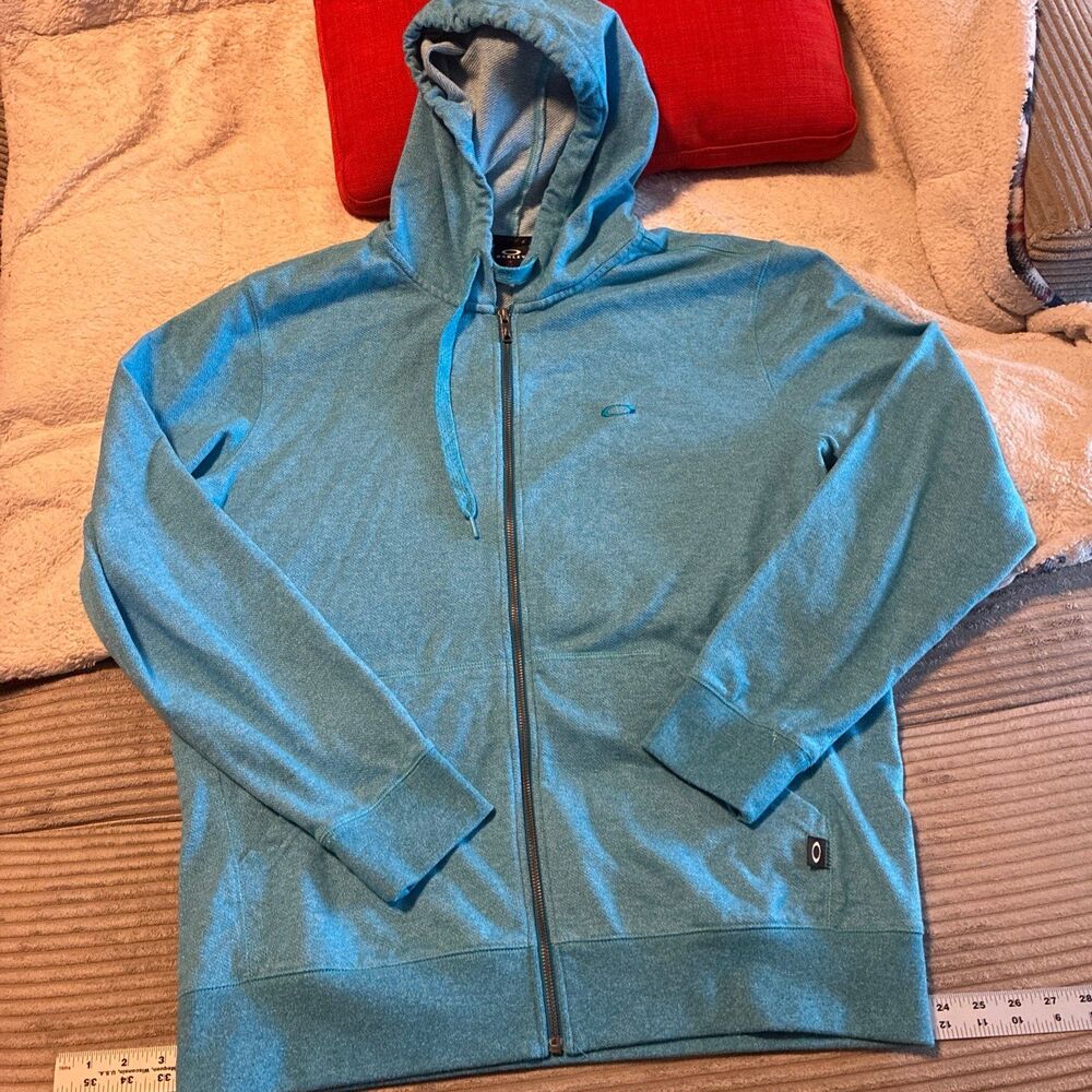 Oakley Hoodie Sweatshirt Mens L Blue Full Zip Y2K Skate Surf Sun Faded Grunge